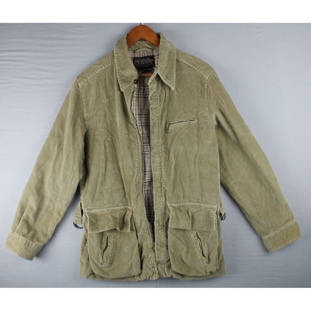 Vintage Corduroy Jacket Beige Elbow Patches New York Sportswear Ex Broken Zipper